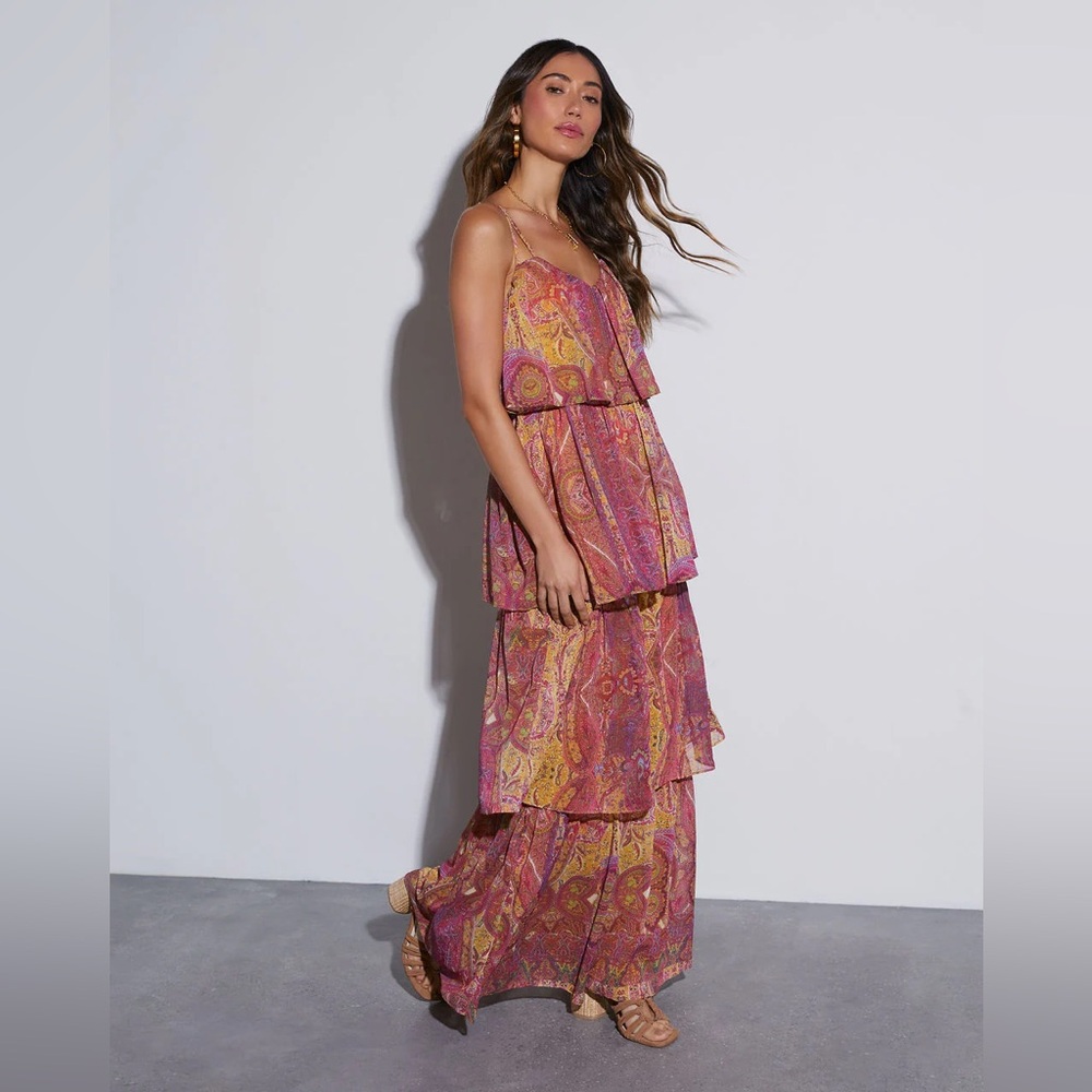 Phoebe Paisley Tiered Chiffon Maxi Dress – Worn Once, Size M